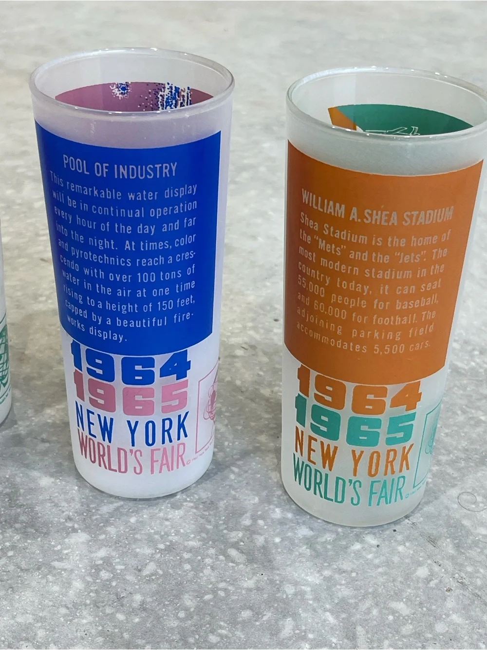 VTG 1964-65 New York World’s Fair Souvenir Drinking Glasses Set of 5 (6 total)